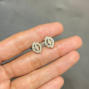 Diamond Leaf Twist Stud Earrings