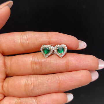 Emerald Heart Stud Diamond Earrings