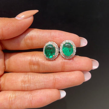 Emerald Classic Oval Stud Diamond Earrings