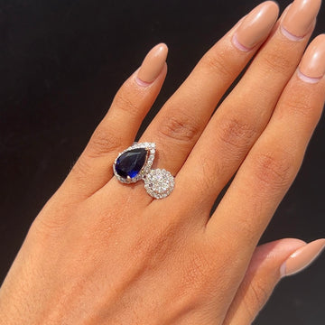Sapphire & Diamond Dual Halo Ring