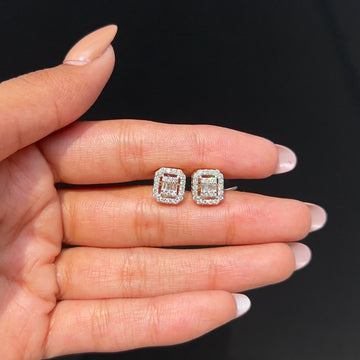 Radiant Halo Baguette Diamond Studs