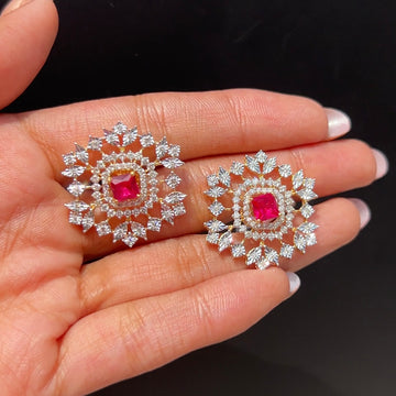 Radiant Ruby Floral Halo Studs