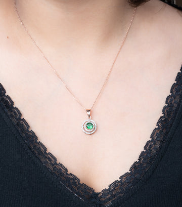 Geometric Green Stone Pendant Set