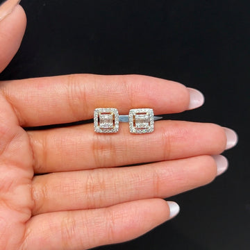 Baguette Halo Square Stud Earrings
