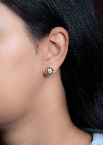 Double Story Circle Diamond Earrings
