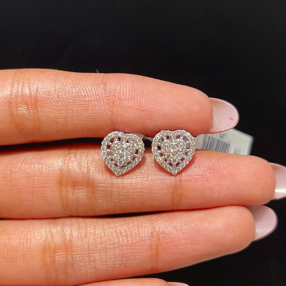 Sparkling Heart Diamond Stud Earrings