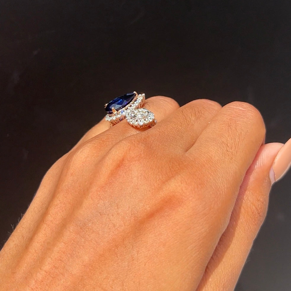 Sapphire & Diamond Dual Halo Ring