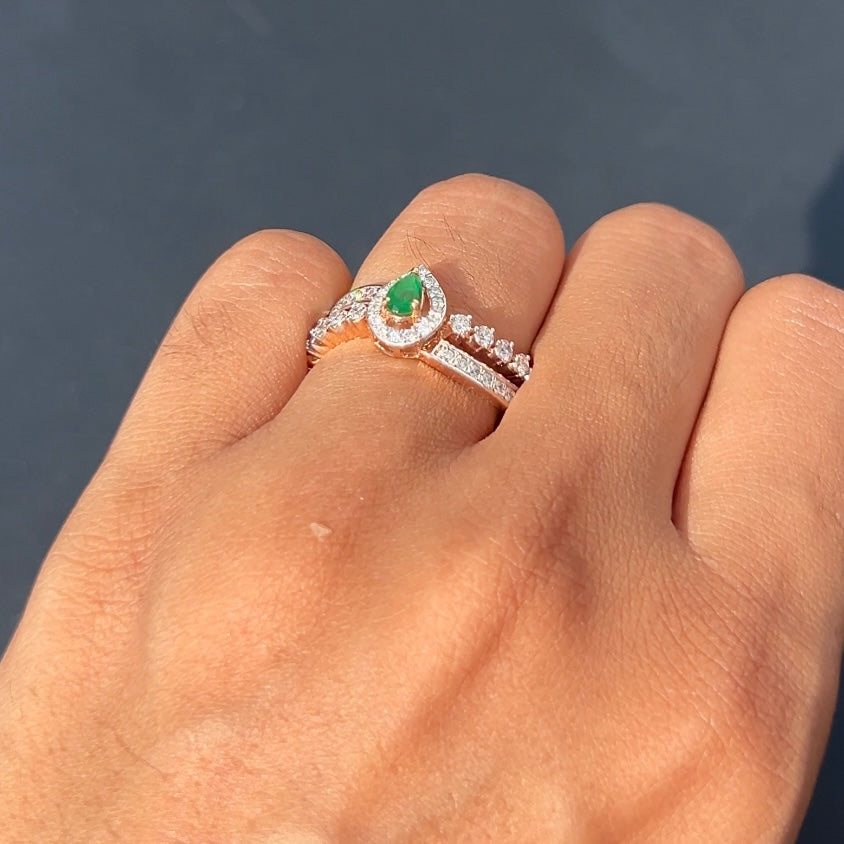 Emerald Halo Tear Drop Ring