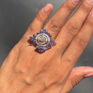 Sapphire Halo Spiral Ring