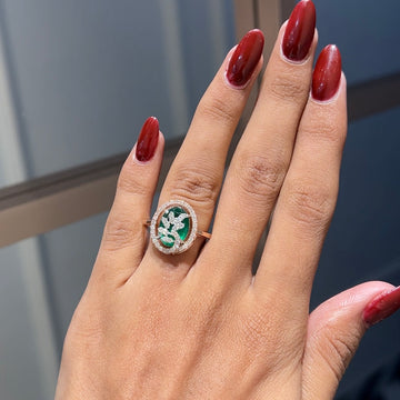 EmeraldGlow Diamond Leaf Ring