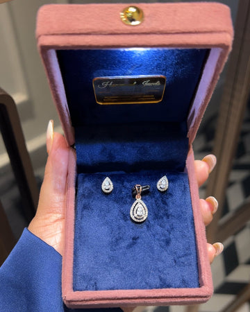 Elegant Teardrop Halo Diamond Pendant Set