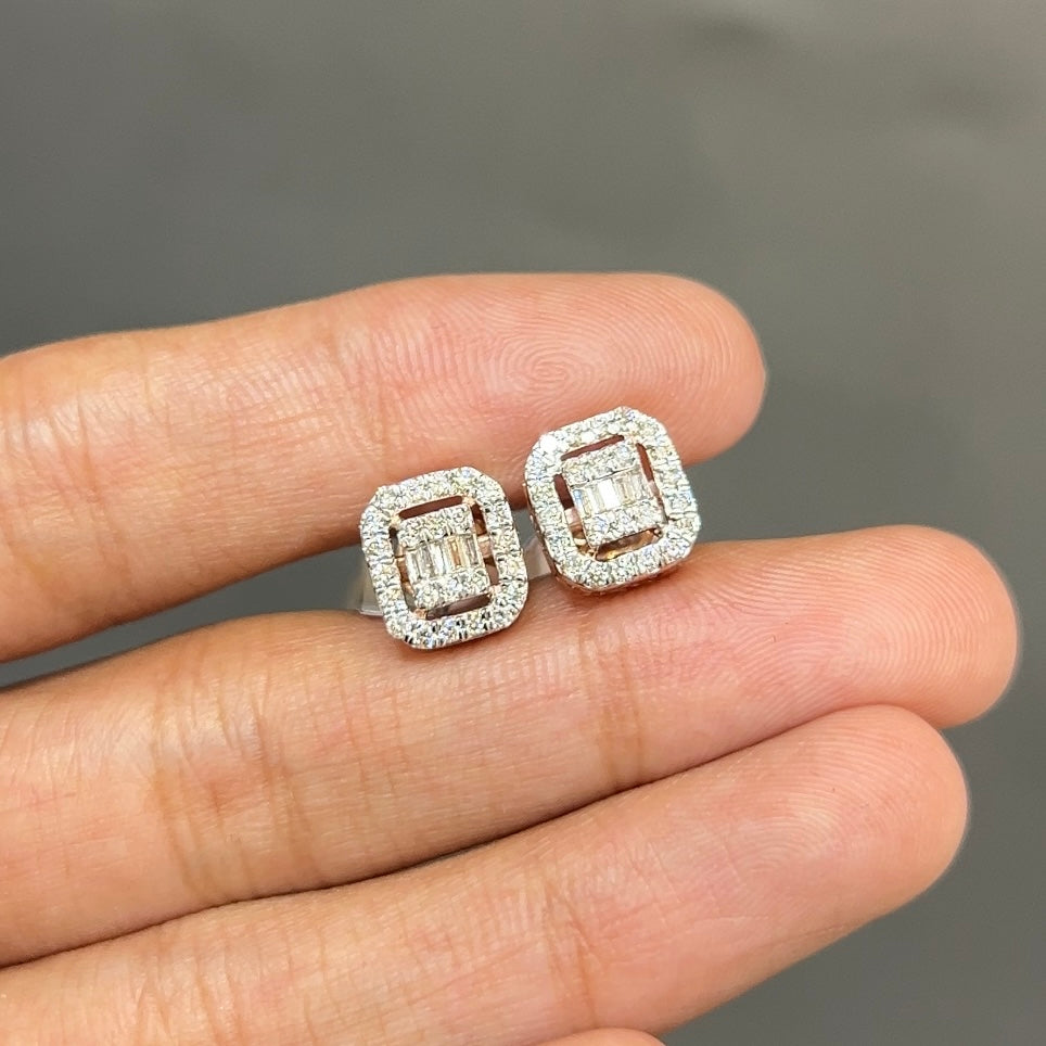 Diamond Square Cluster Stud Earrings