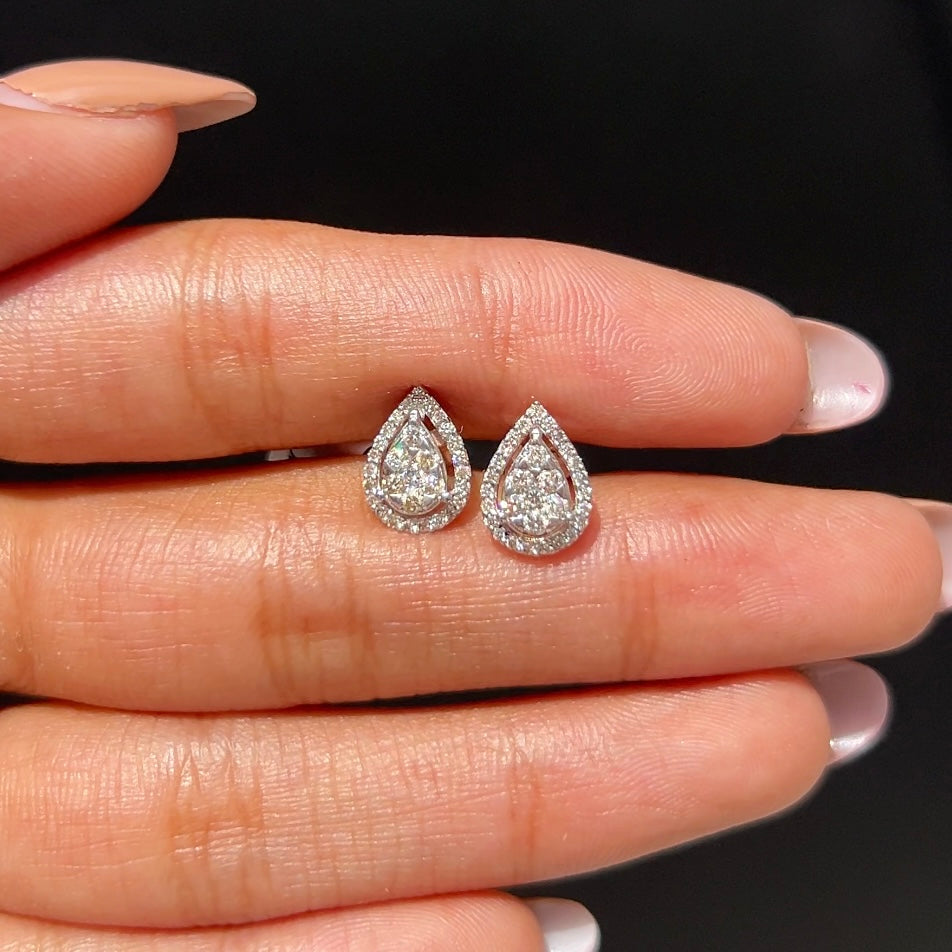 Diamond Teardrop Halo Stud Earrings
