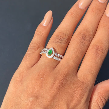 Emerald Halo Tear Drop Ring