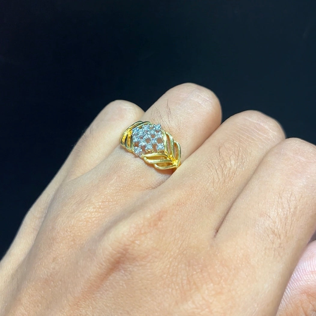Golden Weave Diamond Cluster Ring
