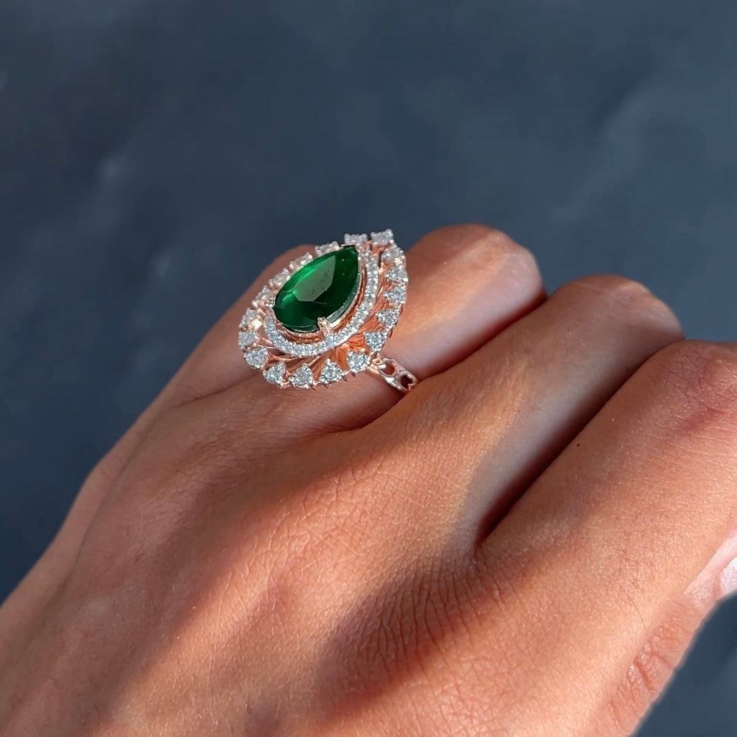 Emerald Teardrop Radiance Diamond Ring