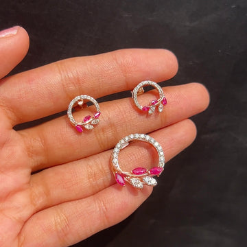 Ruby Bloom Diamond Pendant Set