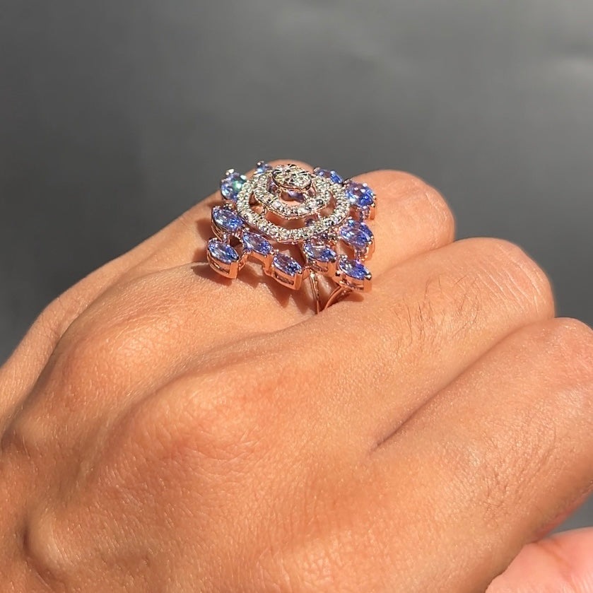 Sapphire Halo Spiral Ring