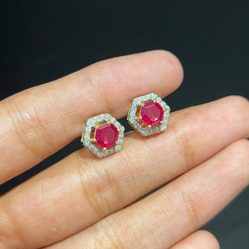Hexa Ruby Diamond Earrings