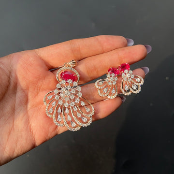 Ruby Royale Fan Diamond Pendant Set