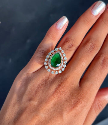 Emerald Teardrop Radiance Diamond Ring
