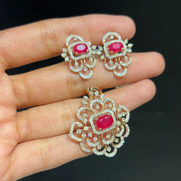 Ruby Blossom Pendant Set
