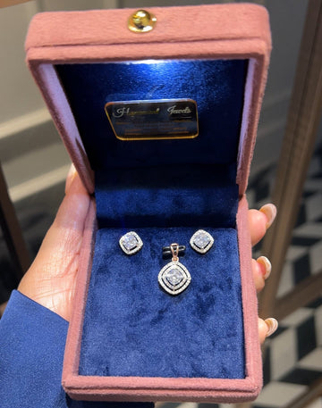 Radiant Cushion Halo Diamond Pendant Set