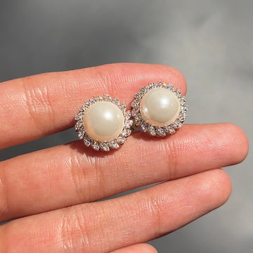Diamond Halo Pearl Studs