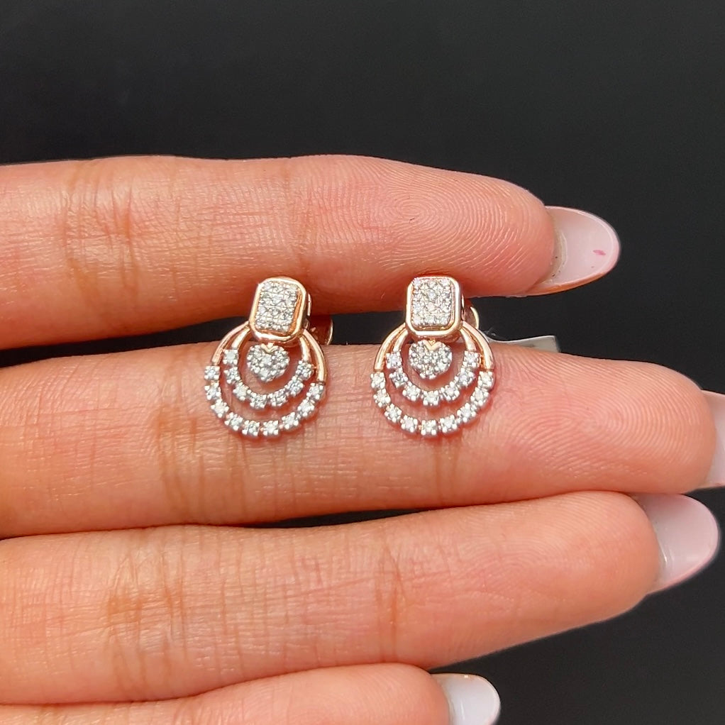 Triple Halo Arc Diamond Stud Earrings