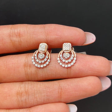 Triple Halo Arc Diamond Stud Earrings