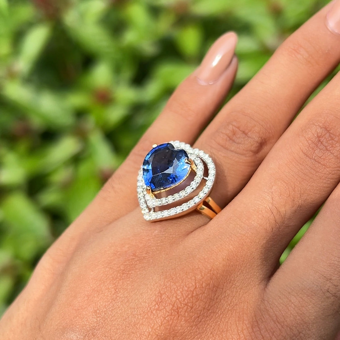 Ocean Flame Sapphire Diamond Ring