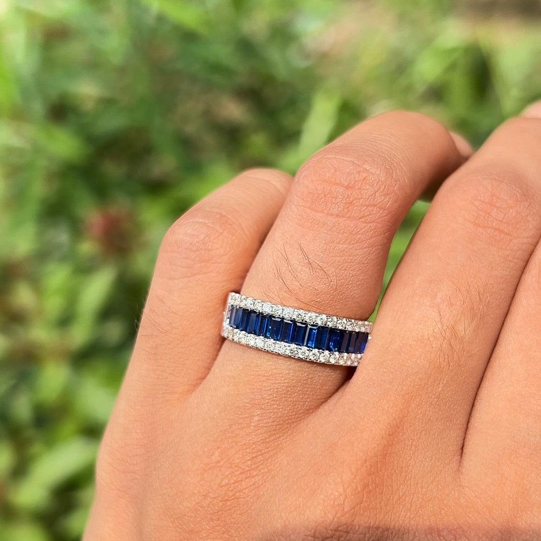 Sapphire Row Diamond Band Ring