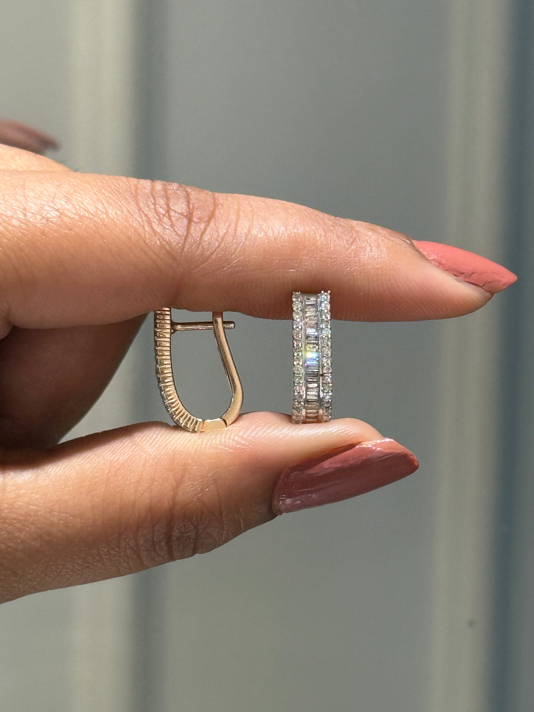 Lustre Line Baguette Diamond Huggie Earrings