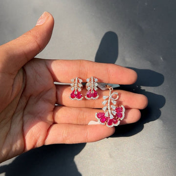 Ruby Flora Cascade Diamond Pendant Set