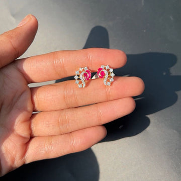 Ruby Blossom Diamond Arc Earrings
